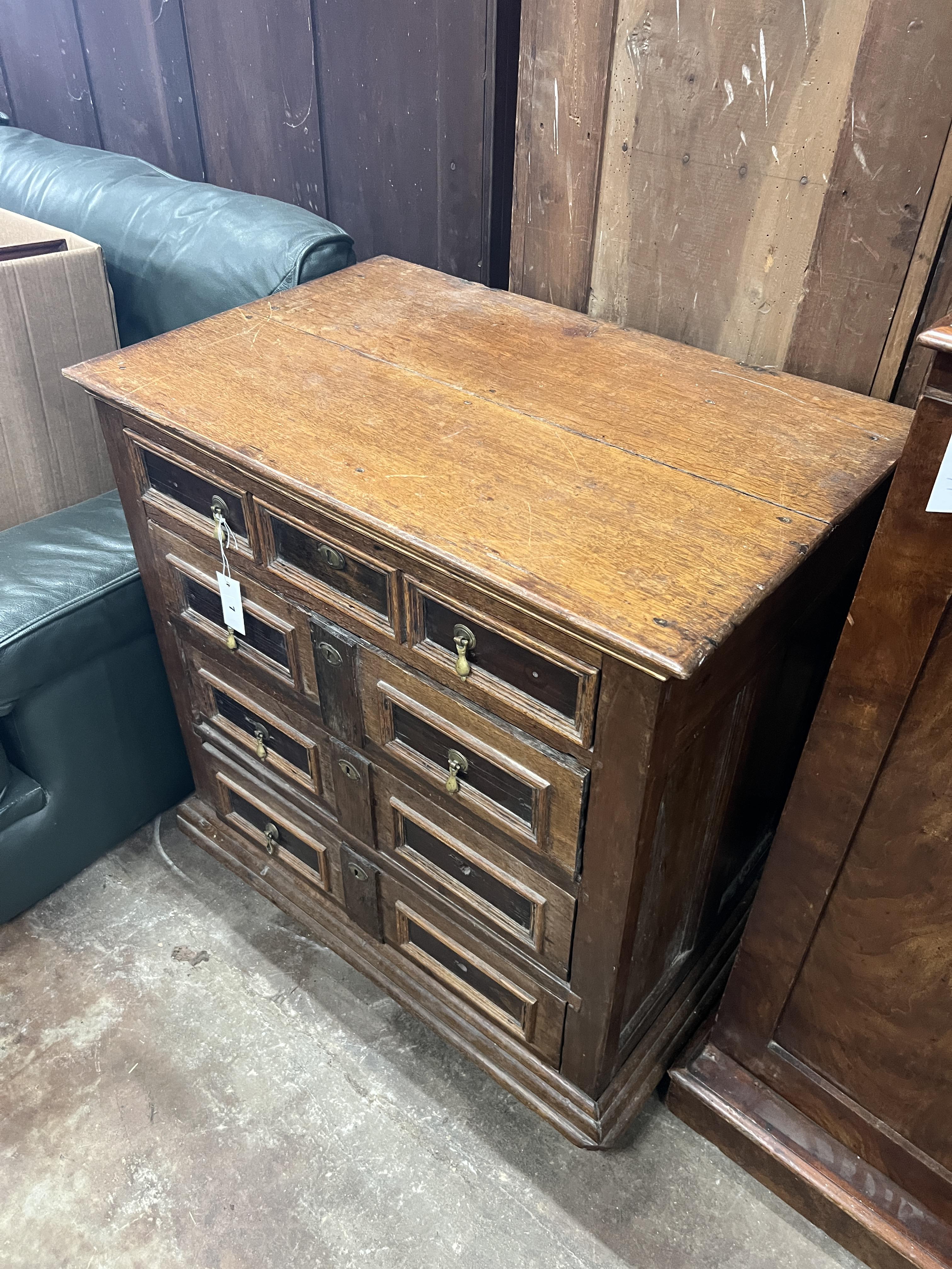 A small 18th century oak four drawer chest, width 78cm, depth 50cm, height 79cm